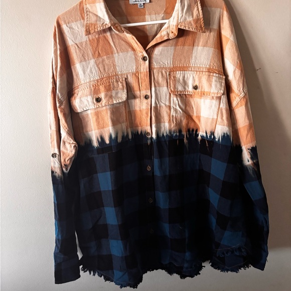 white birch Tops - White Birch Peach and Cream Plaid Shirt